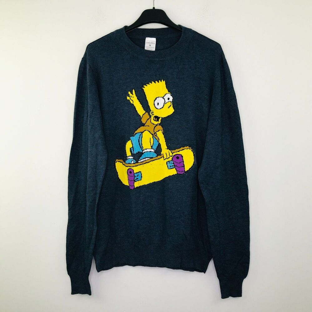New York Laundry Men's Medium Sweater Dark Blue Bart Simpson Pullover NWT AQ24
